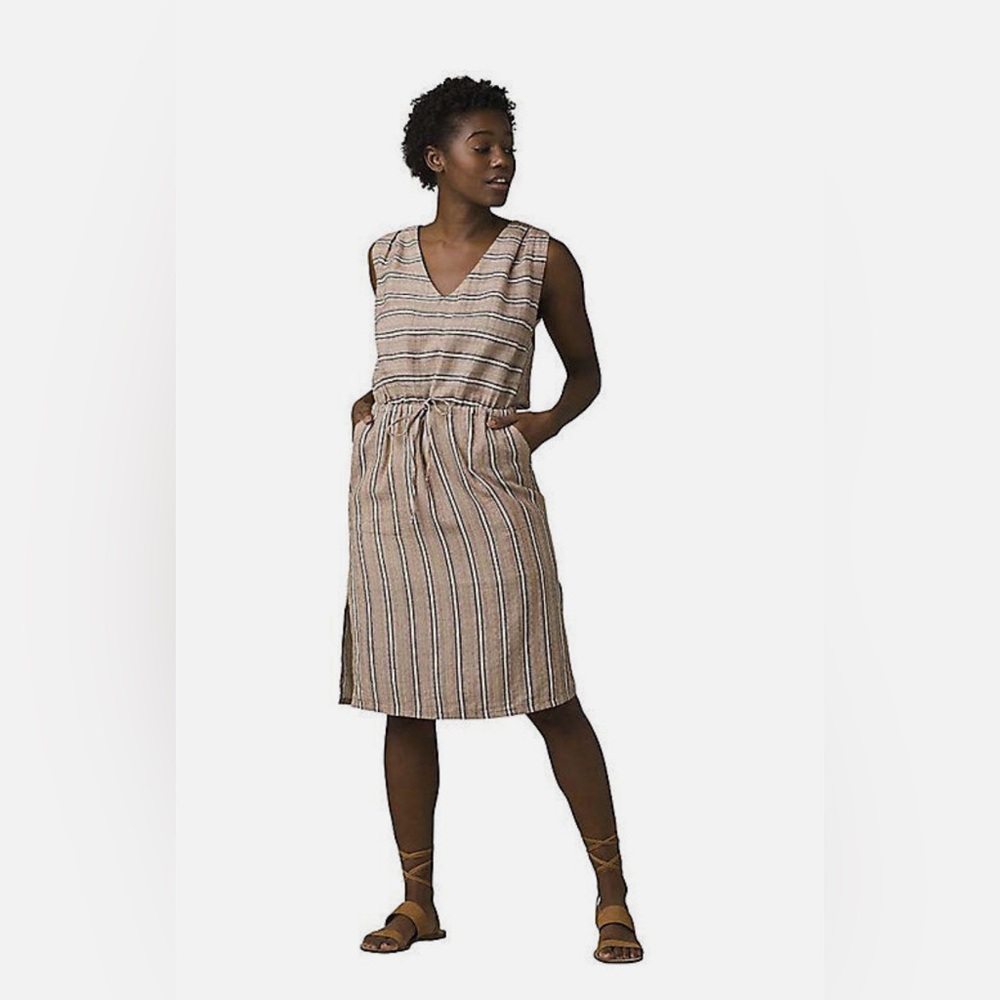 PrAna‎ Ecotropics Dress Copper Stripe Organic Cotton Cutout Back Size Medium